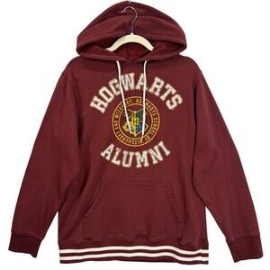 Harry Potter Mens L Hogwarts Alumni Hoodie Sweatshirt Maroon Red Crest Varsity